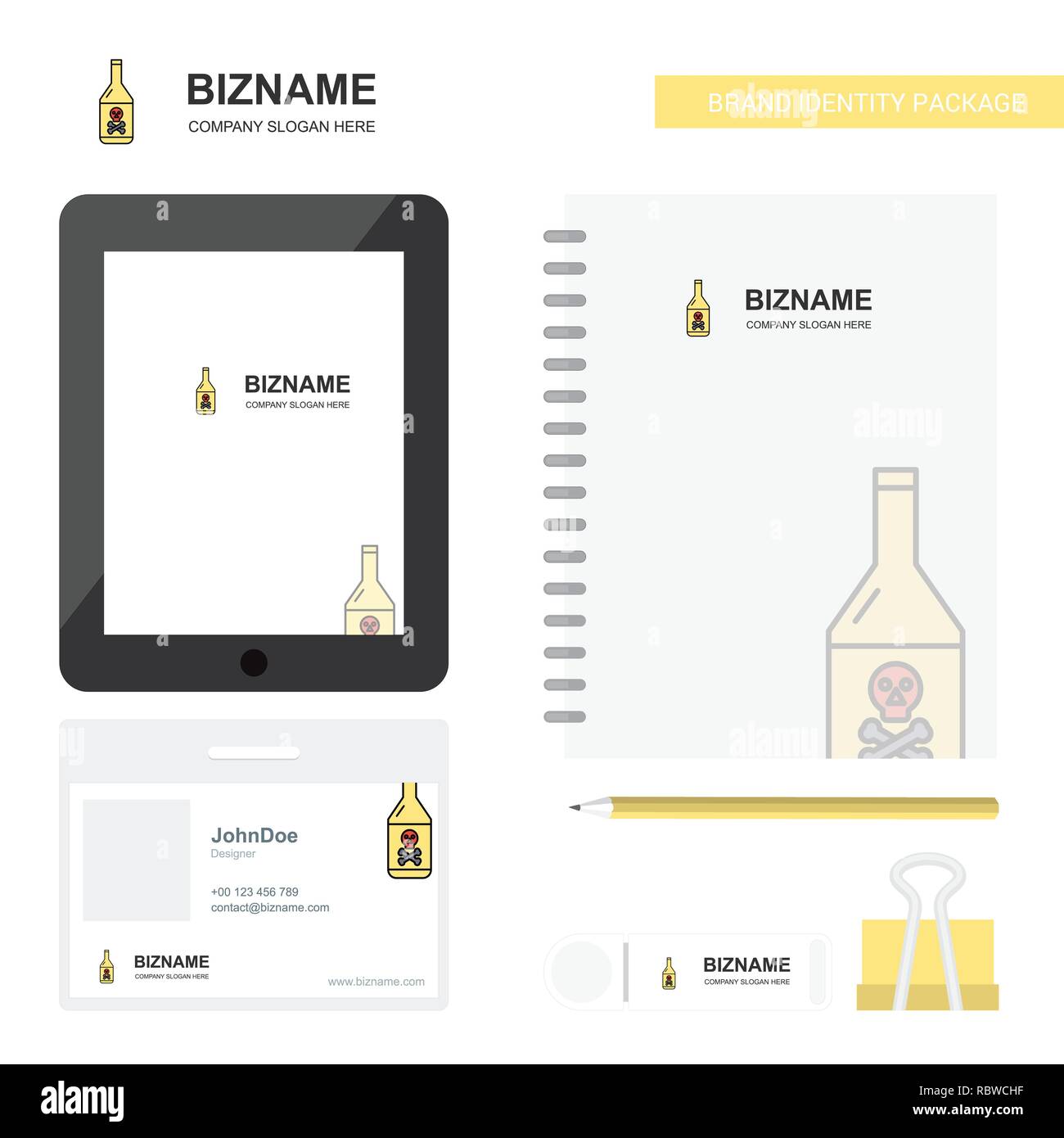 Drink bottle  Business Logo, Tab App, Diary PVC Employee Card and USB Brand Stationary Package Design Vector Template Stock Vector