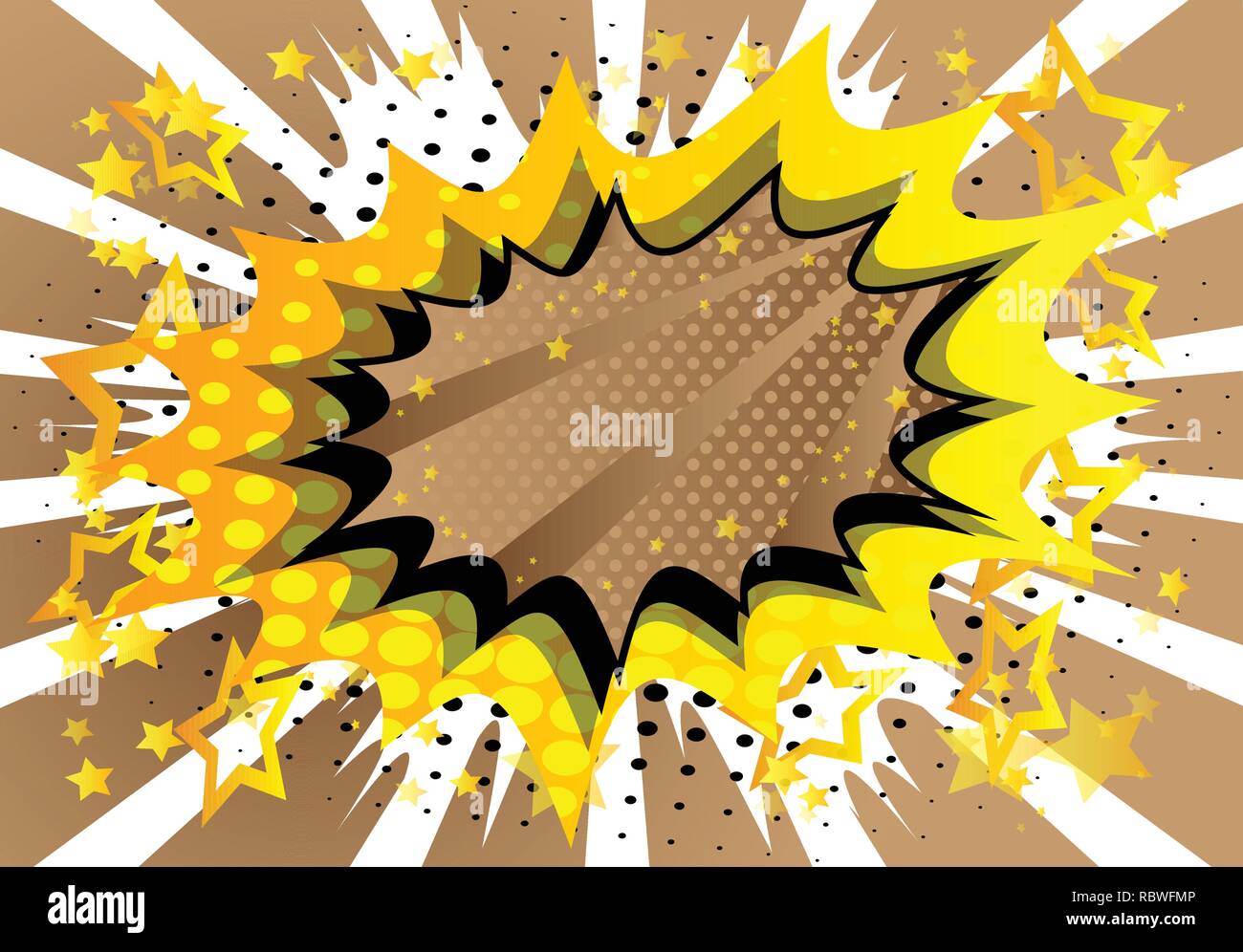 Vector illustrated retro comic book background with big brown explosion ...