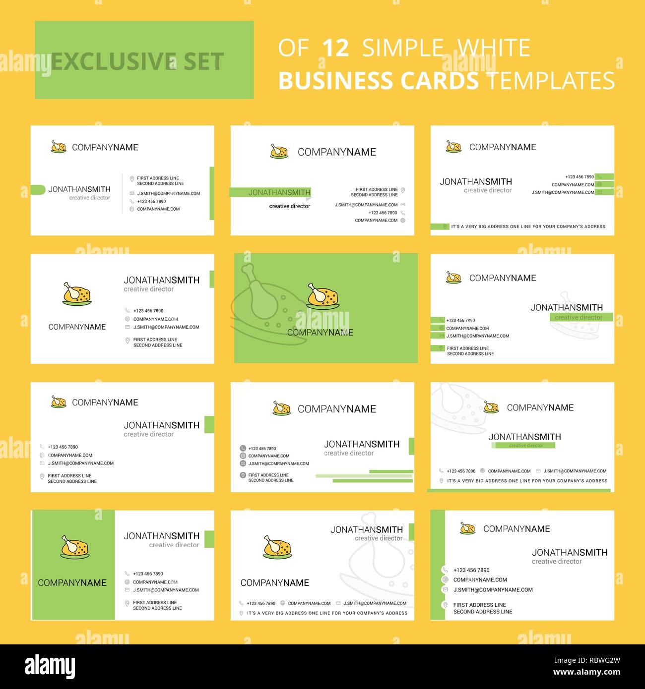 Set of 12 Chicken meat Creative Busienss Card Template Editable Set of 12 Chicken meat Creative Busienss Card Template Editable