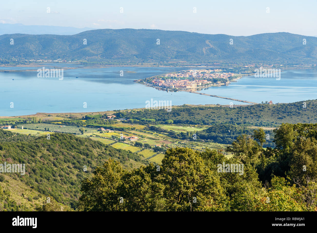 View of Orbetello from mountain Argentario in Tuscany. Italy Stock Photo -  Alamy, image size:1300x957