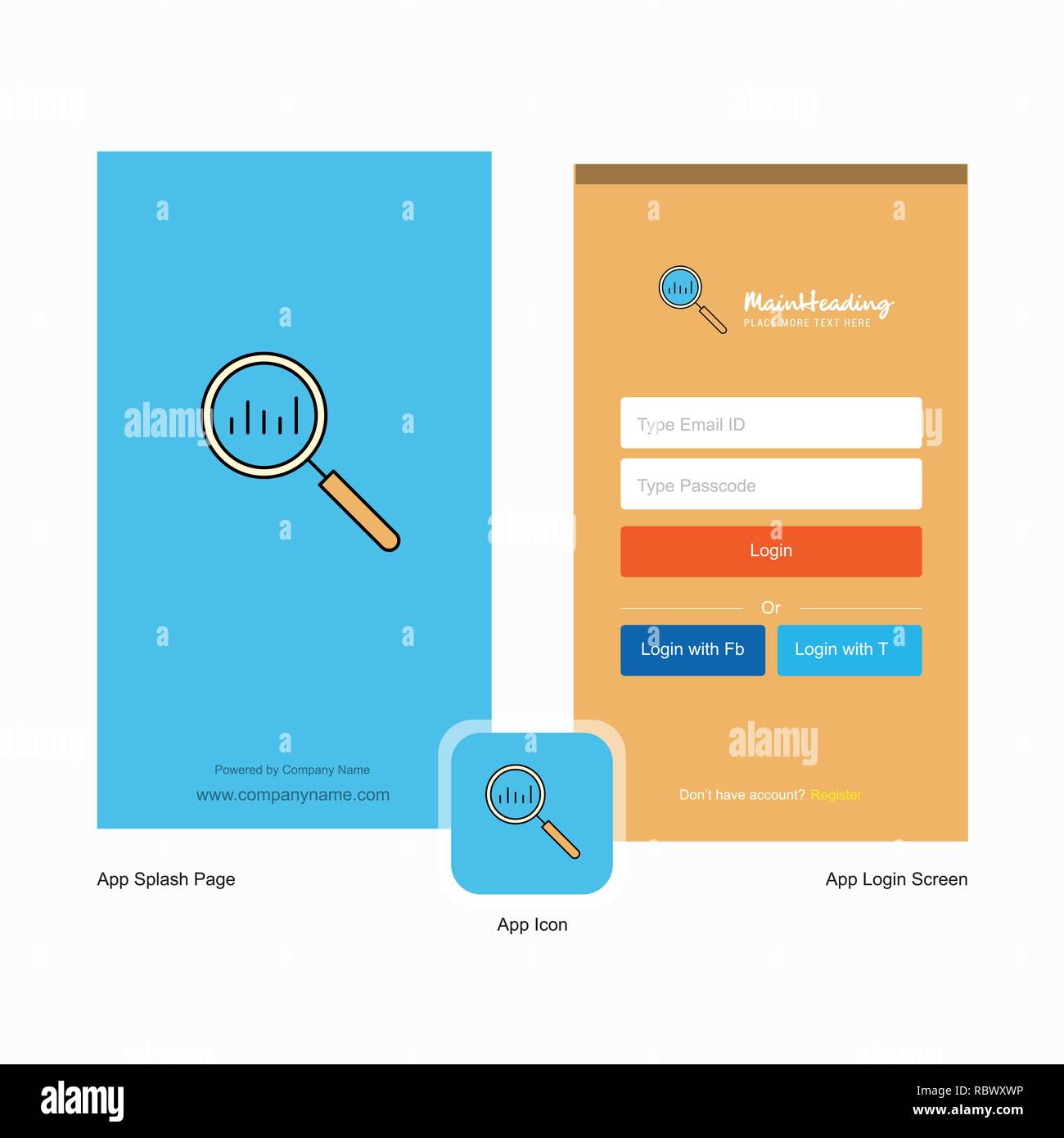 Company Search Splash Screen and Login Page design with Logo template