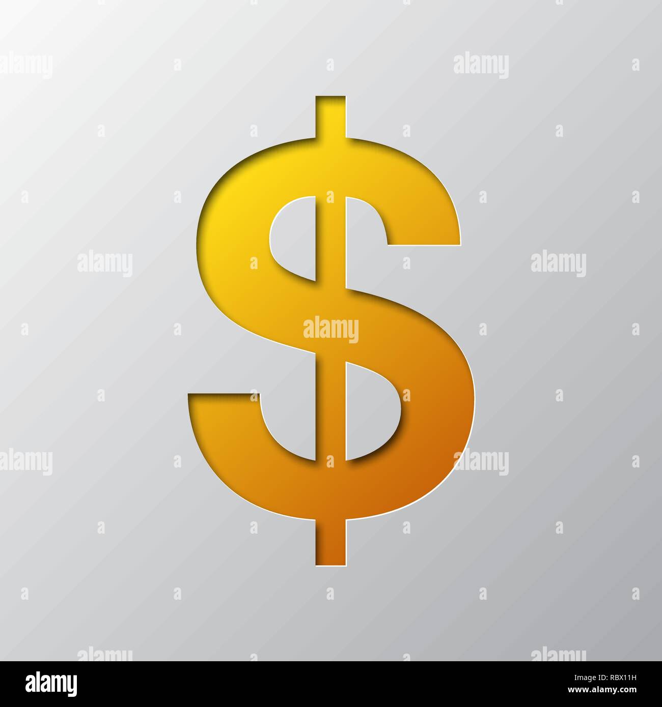 Paper art of the yellow symbol of dollar isolated. Vector illustration. Dollar symbol is cut from paper. Stock Vector