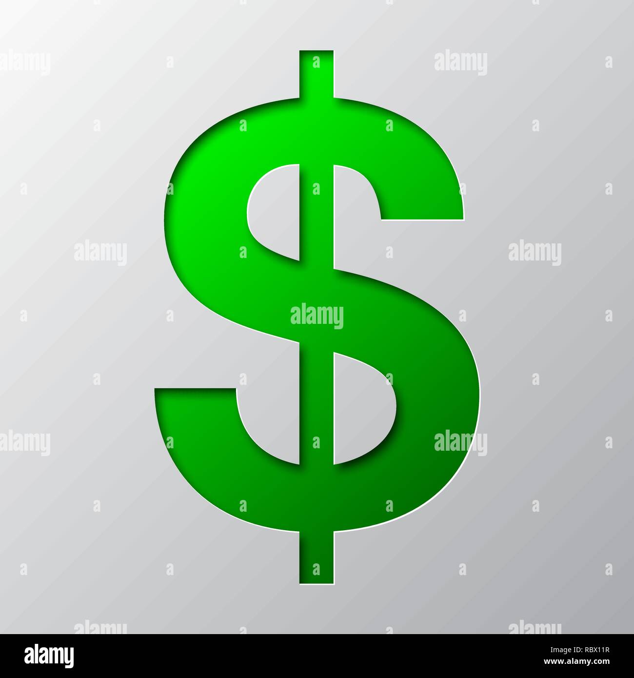 Paper art of the green symbol of dollar isolated. Vector illustration. Dollar symbol is cut from paper. Stock Vector