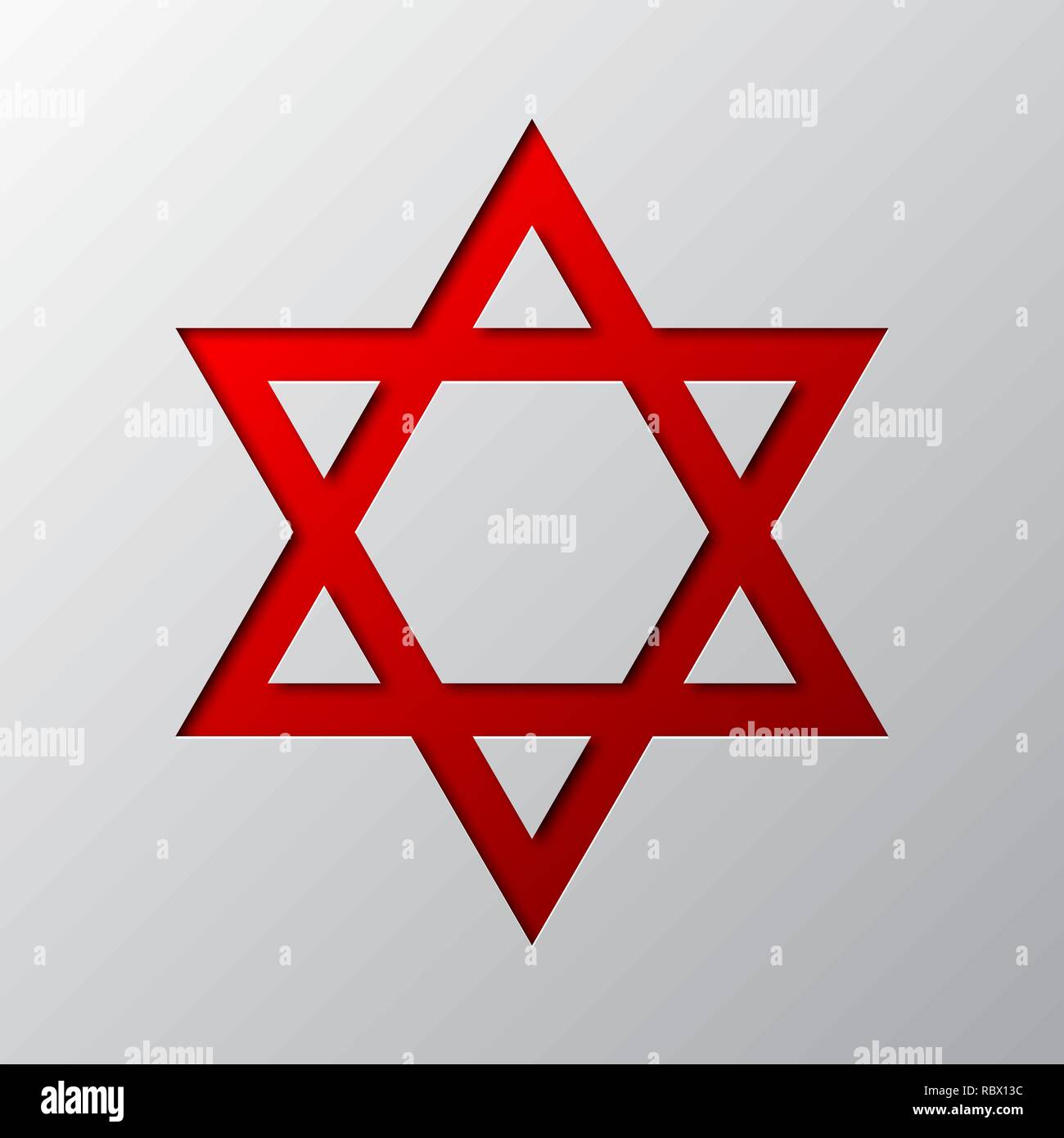 Paper art of red Star of David isolated. Vector illustration. Star of David icon is cut from paper. Stock Vector