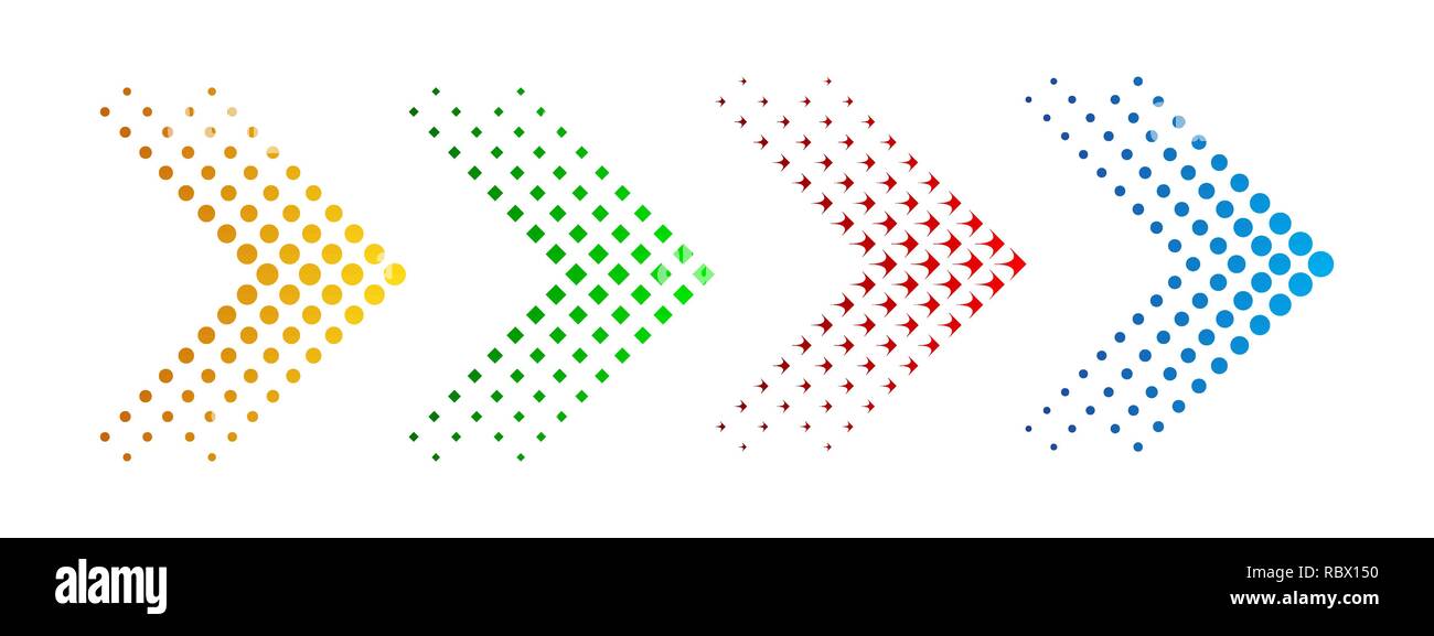 Set of colored arrows with halftone effect. Vector illustration. Arrows ...