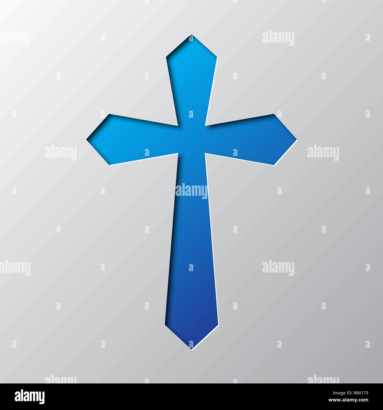 Paper art of the blue Christian cross isolated. Vector illustration. Christian cross icon is cut from paper. Stock Vector
