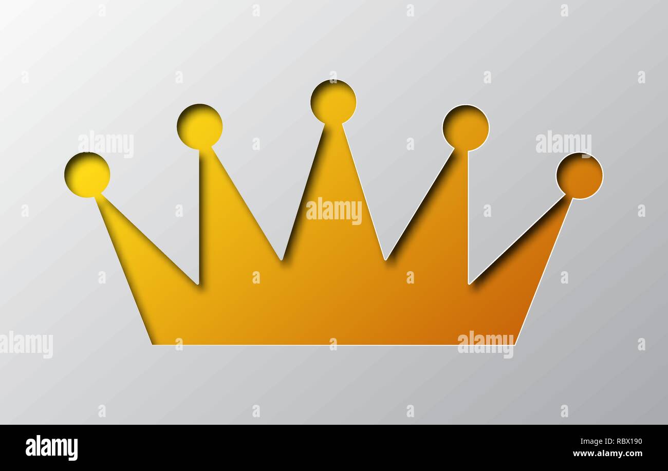Paper art of the yellow crown sign isolated. Vector illustration. Crown icon is cut from paper. Stock Vector