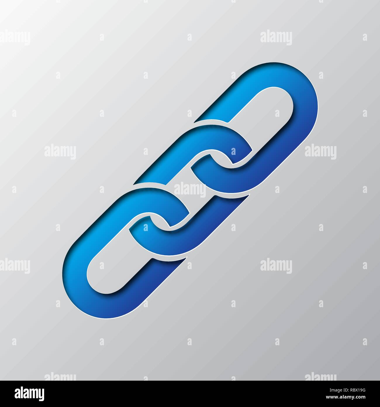 Paper art of the blue chain link icon, isolated. Vector illustration. Chain link icon is cut from paper. Stock Vector