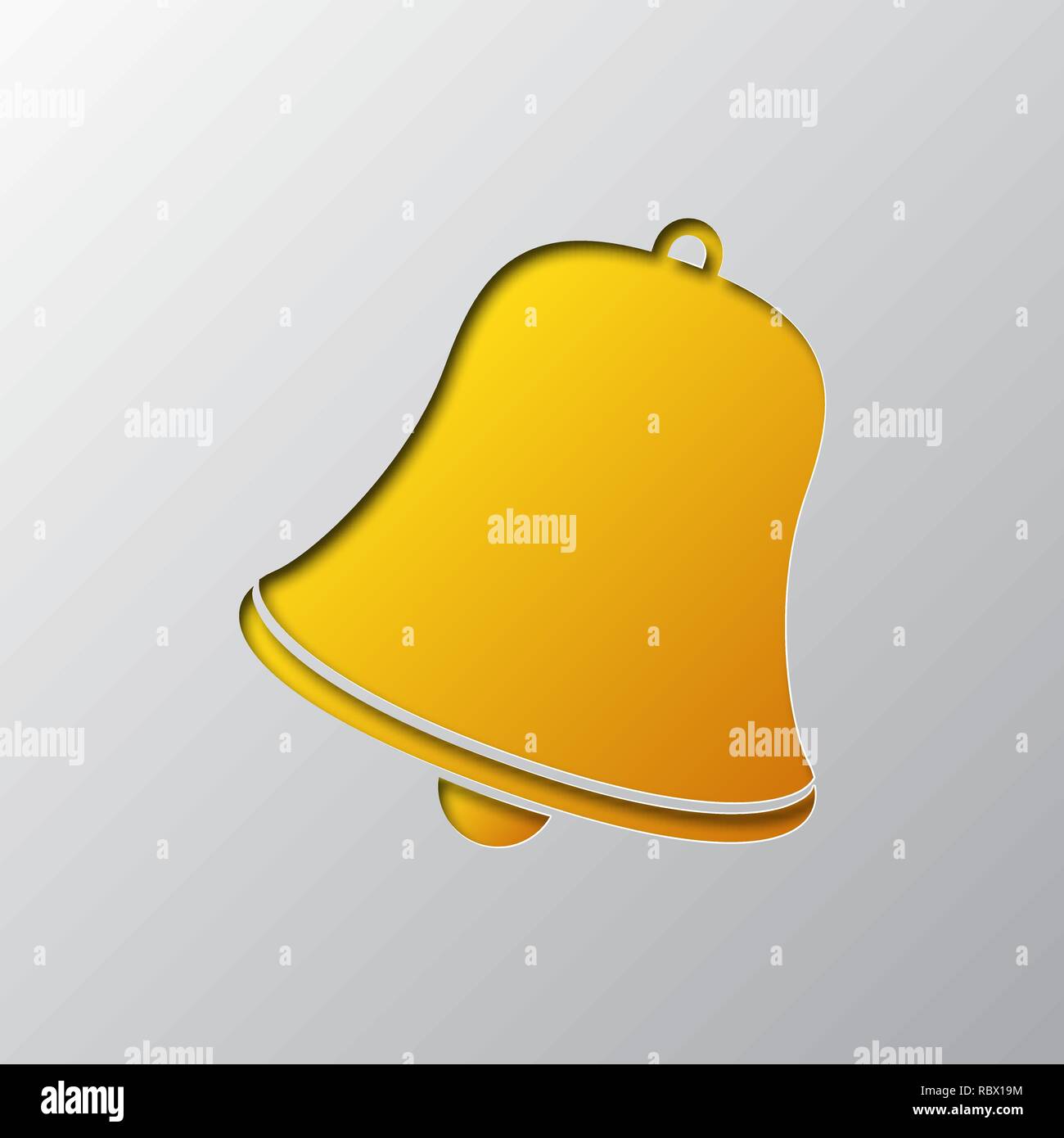 Paper art of the yellow bell symbol isolated. Vector illustration. Bell