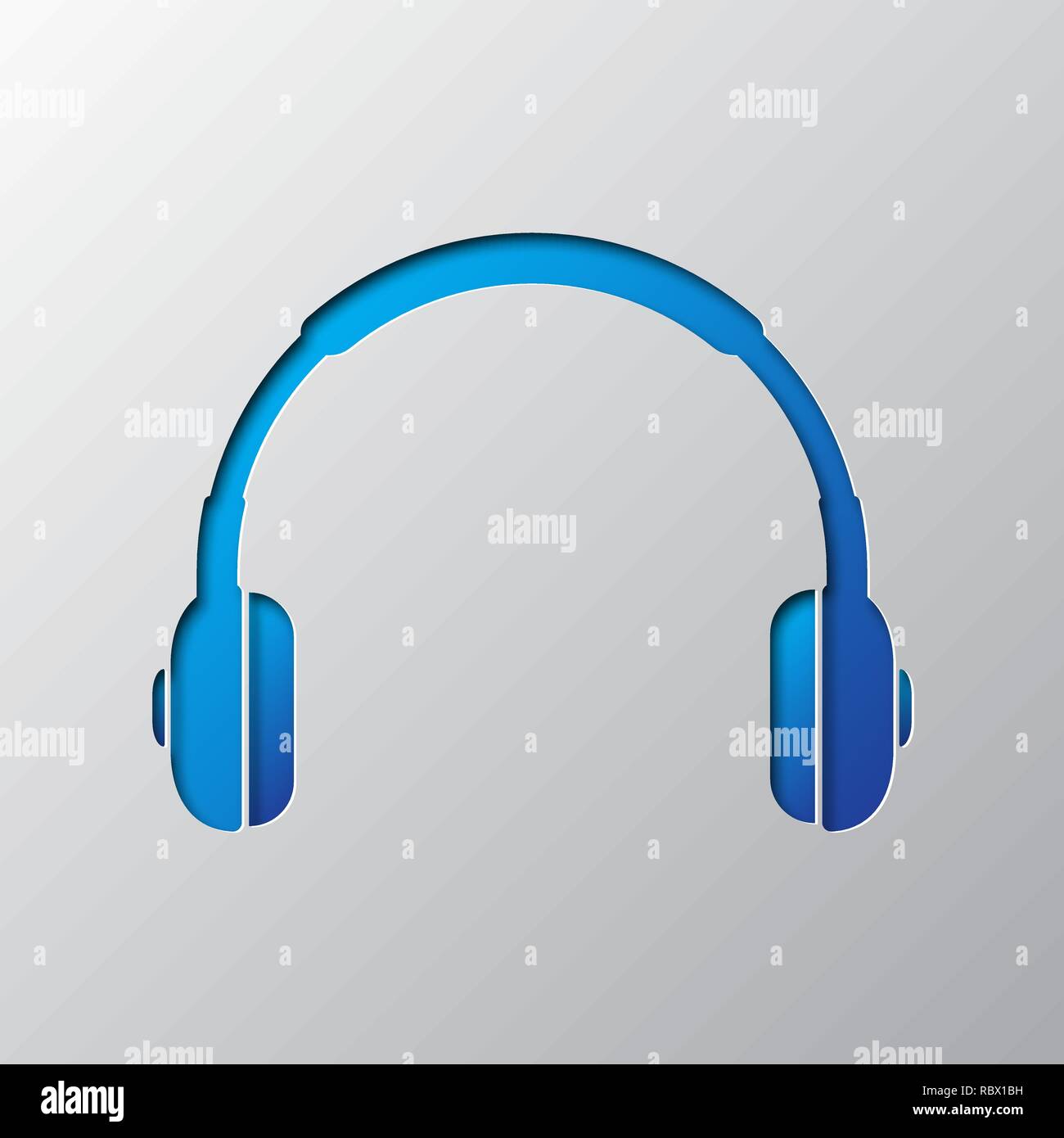 Paper art of the blue headphones isolated. Vector illustration. Headphones icon is cut from