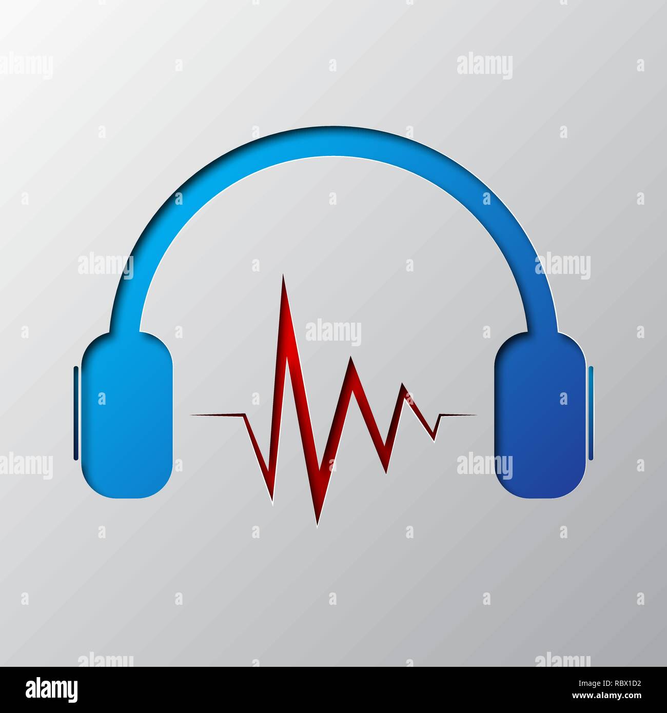 Paper art of the blue headphones isolated. Vector illustration. Headphones icon is cut from