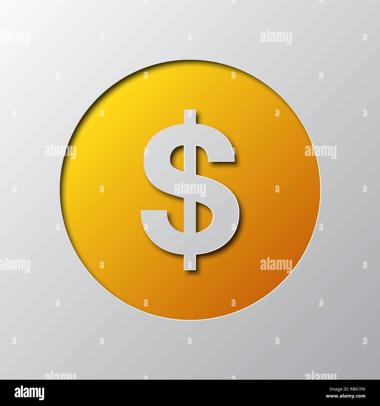 Paper art of the yellow symbol of dollar isolated. Vector illustration. Dollar symbol is cut from paper. Stock Vector