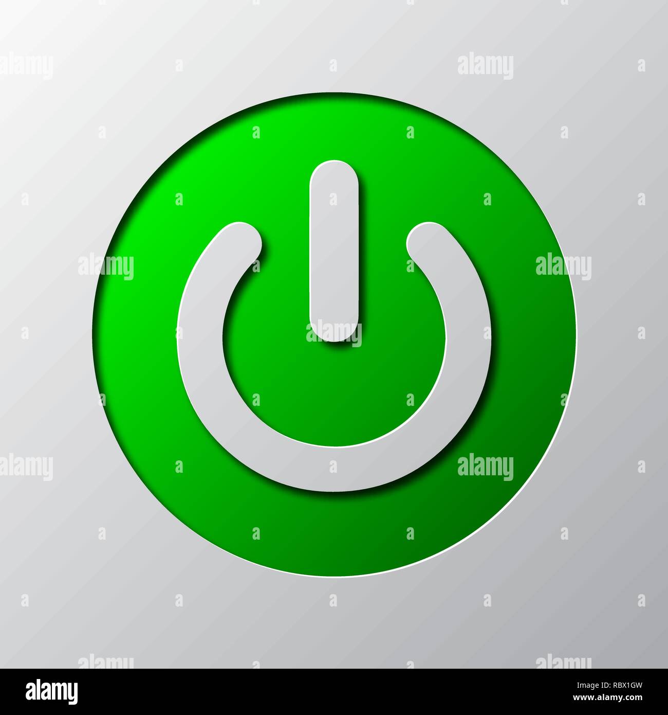 Paper art of green power button isolated. Vector illustration. Power button icon is cut from paper. Stock Vector