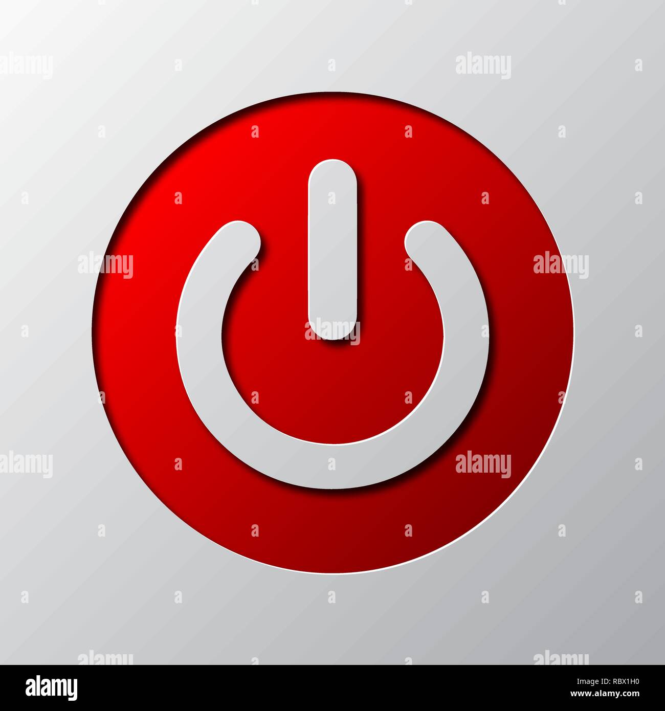 Paper art of red power button isolated. Vector illustration. Power button icon is cut from paper. Stock Vector
