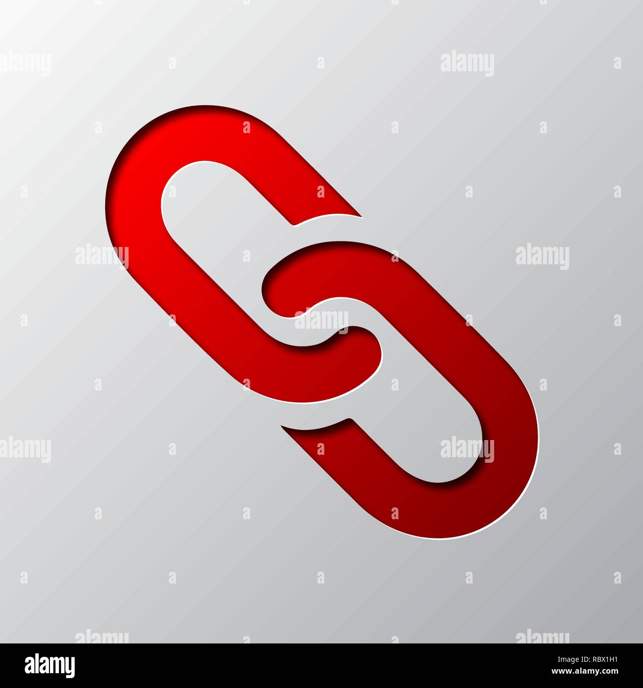 Paper art of the red chain link icon, isolated. Vector illustration. Chain link icon is cut from paper. Stock Vector
