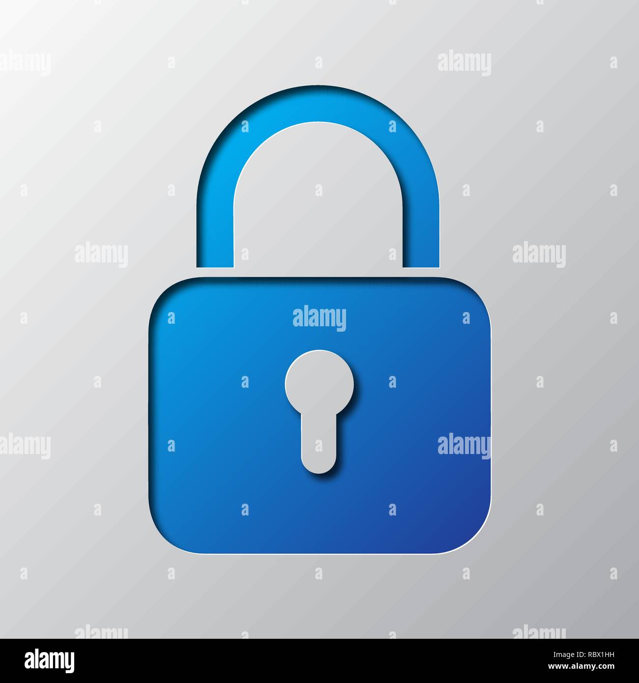 Blue padlock from cut paper with shadow. Vector illustration. Abstract ...