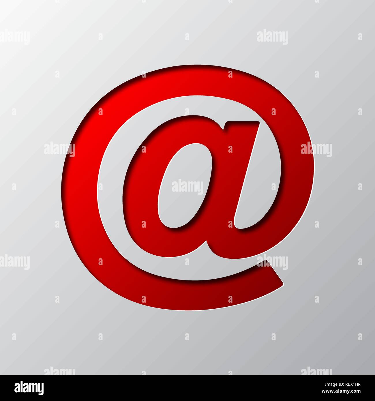 Paper art of the red e mail symbol isolated. Vector illustration. E