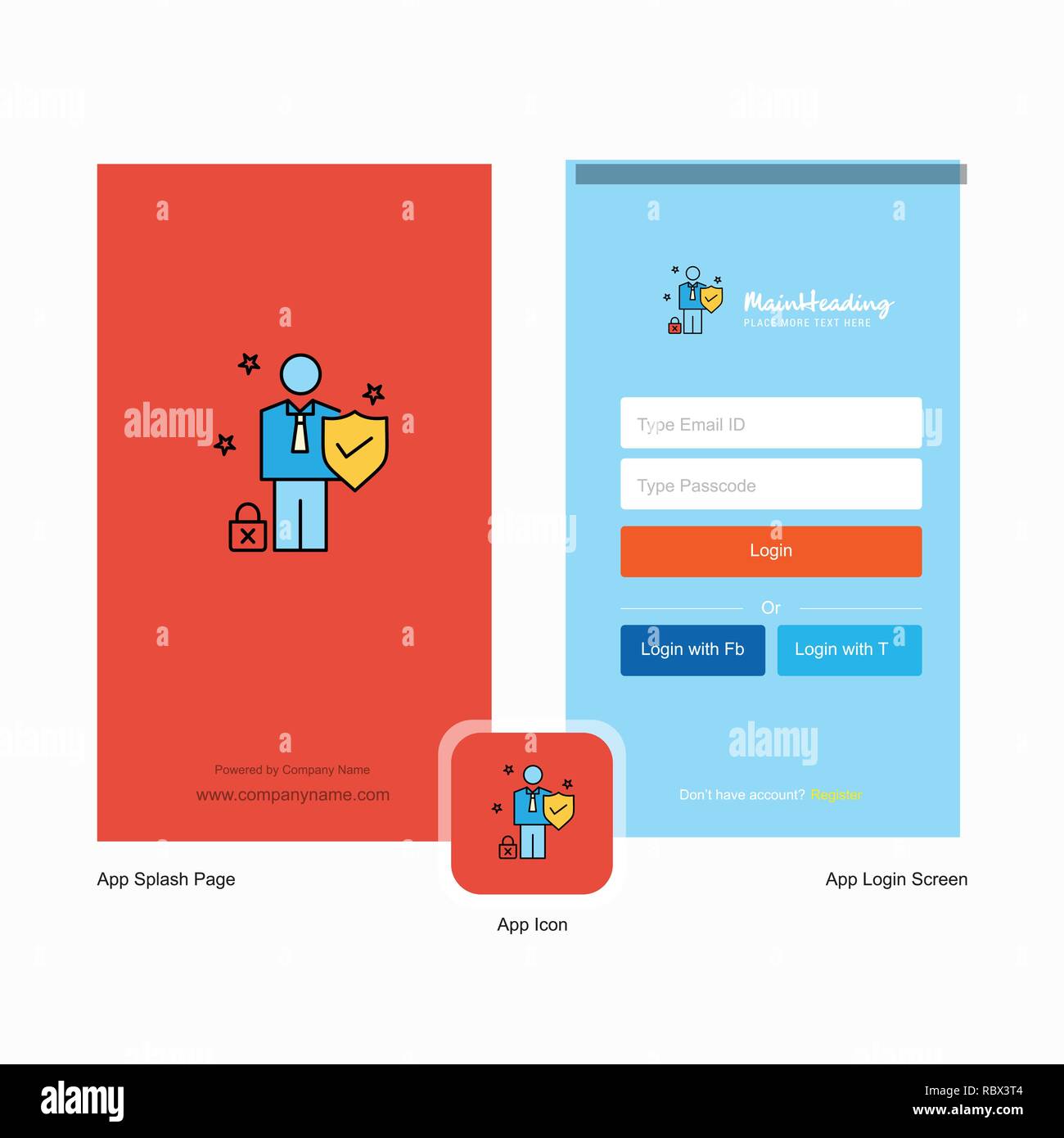 Company Employee Splash Screen and Login Page design with Logo template. Mobile Online Business