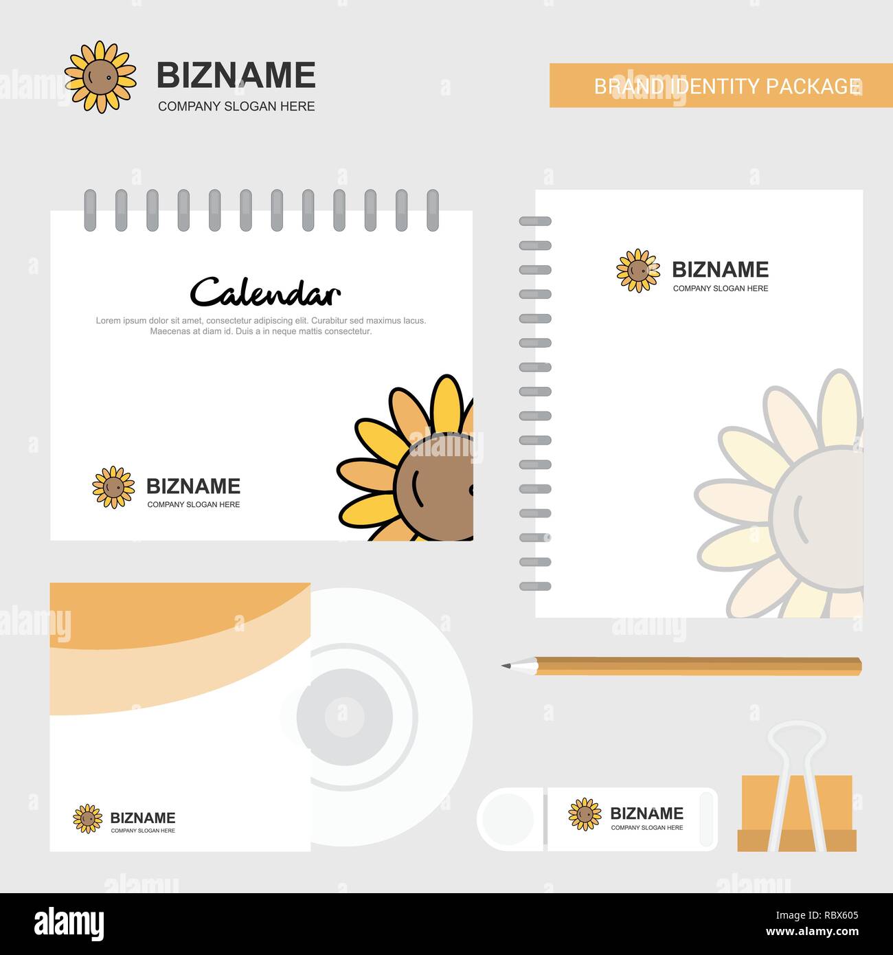 Sunflower Logo Calendar Template Cd Cover Diary And Usb Brand Stationary Package Design Vector Template Stock Vector Image Art Alamy
