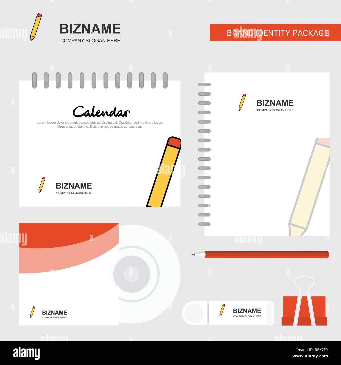 Pencil Logo, Calendar Template, CD Cover, Diary and USB Brand Stationary  Package Design Vector Template Stock Vector Image & Art - Alamy