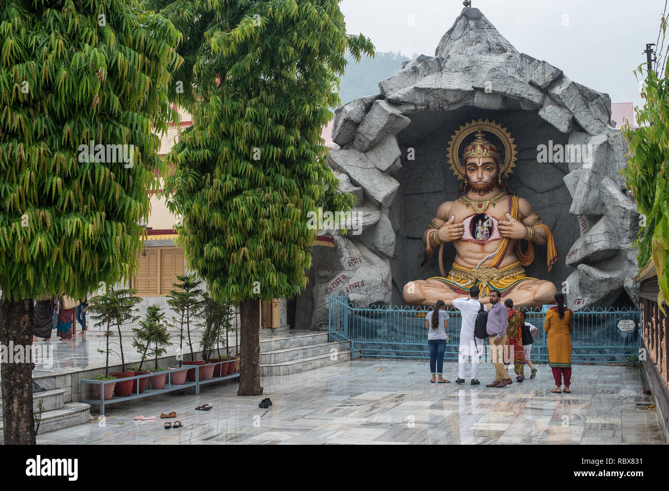 Religious statues in a Yoga ashram at Rishikesh, India Stock Photo