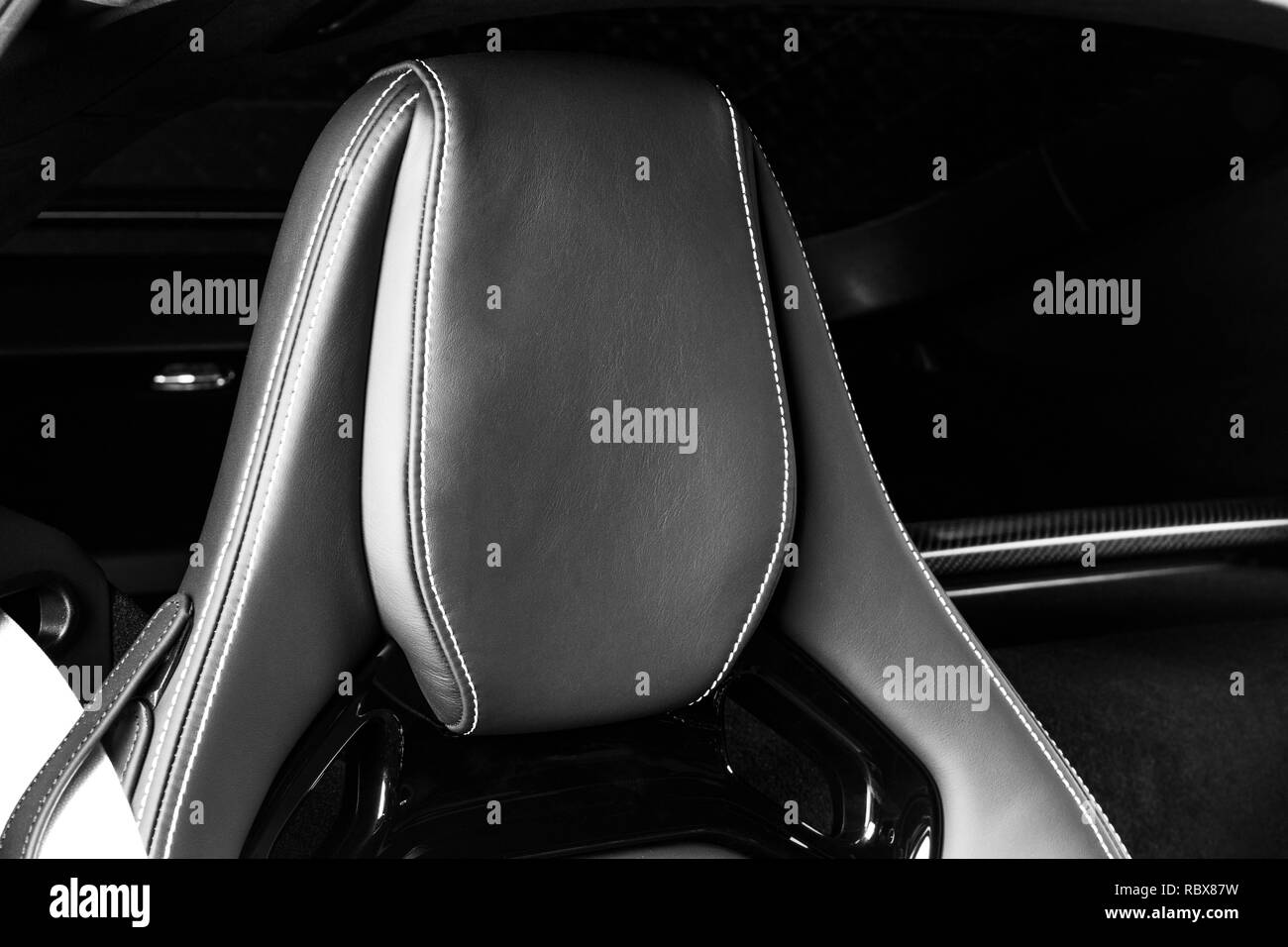 Modern Luxury sport car inside. Interior of prestige car. Leather seats