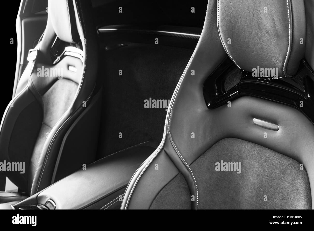 Modern Luxury sport car inside. Interior of prestige car. Leather seats