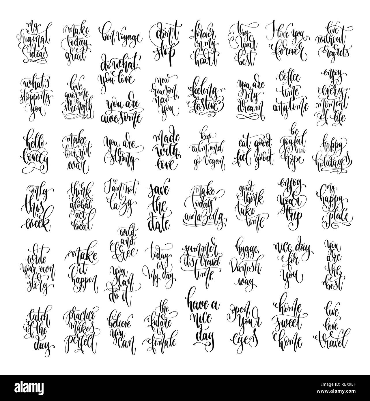 Motivation Lettering Text set of 50 hand lettering inscription text, motivation and inspir Stock ...