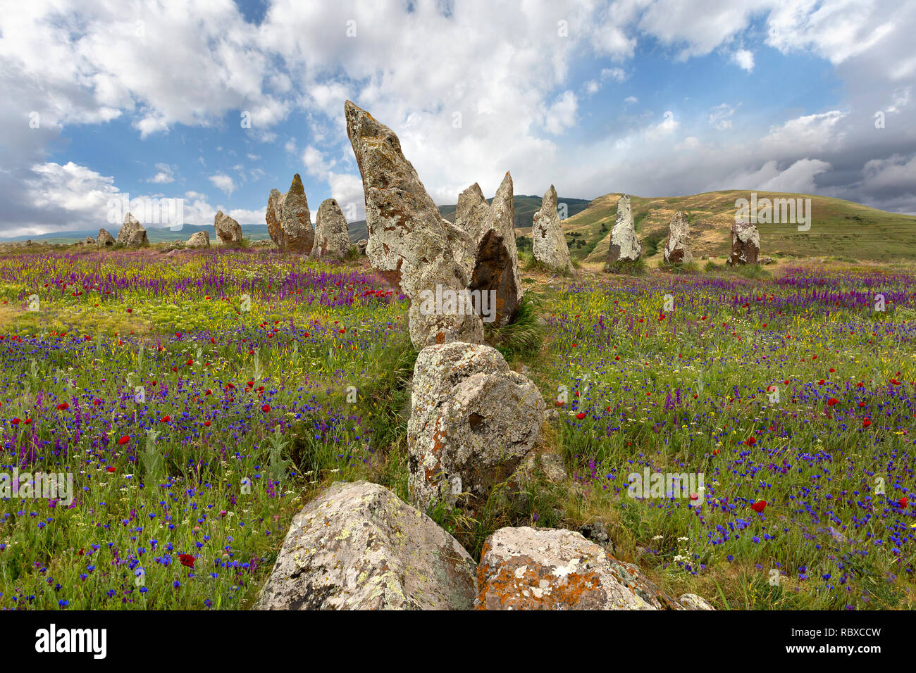 Zorats Karer or Karahunj known as Armenian stone henge Stock Photo