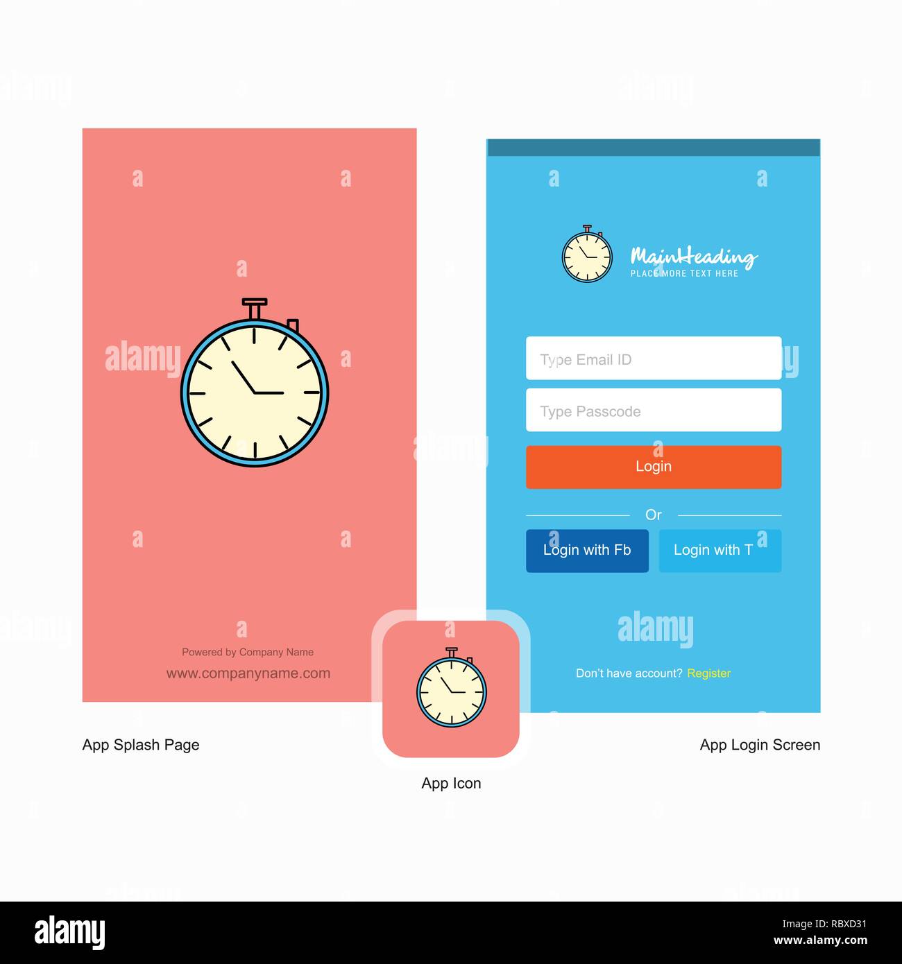 Company Stop watch Splash Screen and Login Page design with Logo template.  Mobile Online Business Template Stock Vector Image \u0026 Art - Alamy