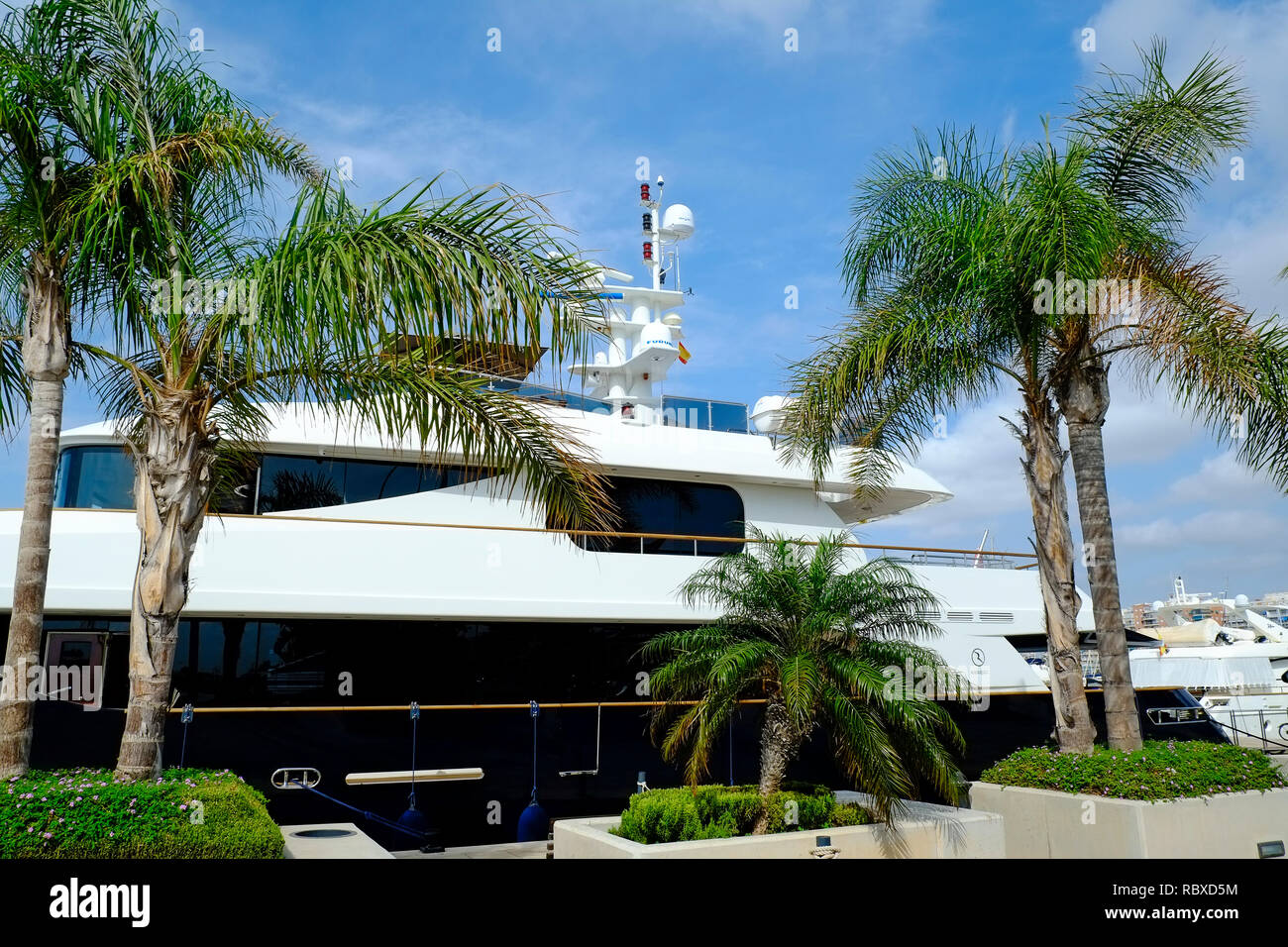 Large motor yacht moored in Puerto Santa Pola, Alicante. Spain Stock Photo