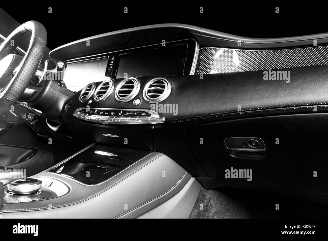 Modern Luxury car inside. Interior of prestige modern car. Comfortable