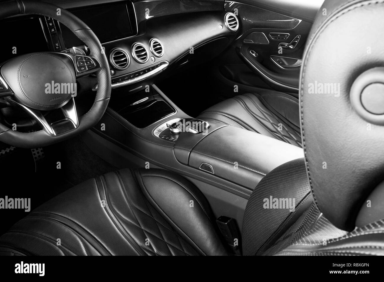 Modern Luxury car inside. Interior of prestige modern car. Comfortable