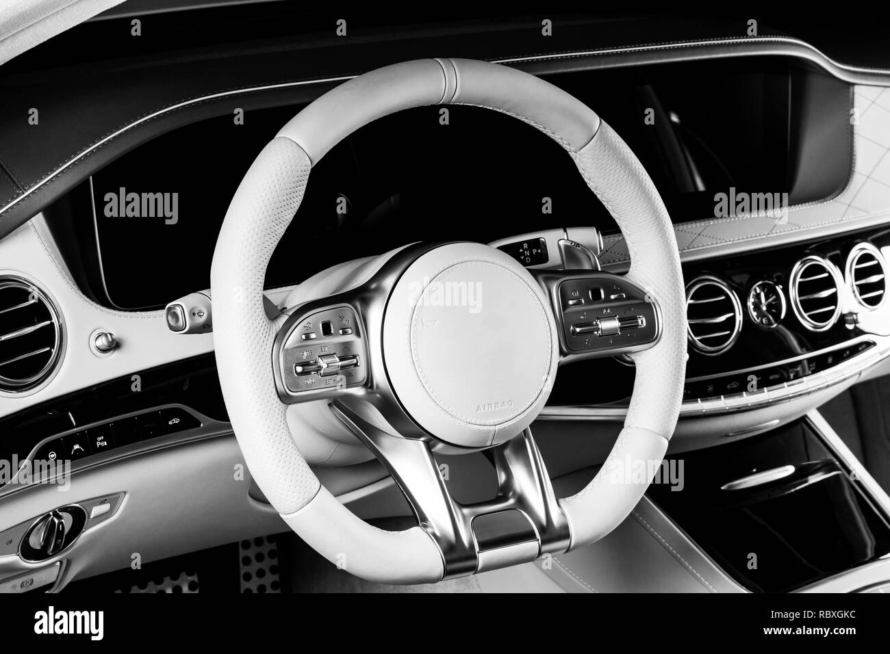 Modern Luxury car inside. Interior of prestige modern car. Comfortable