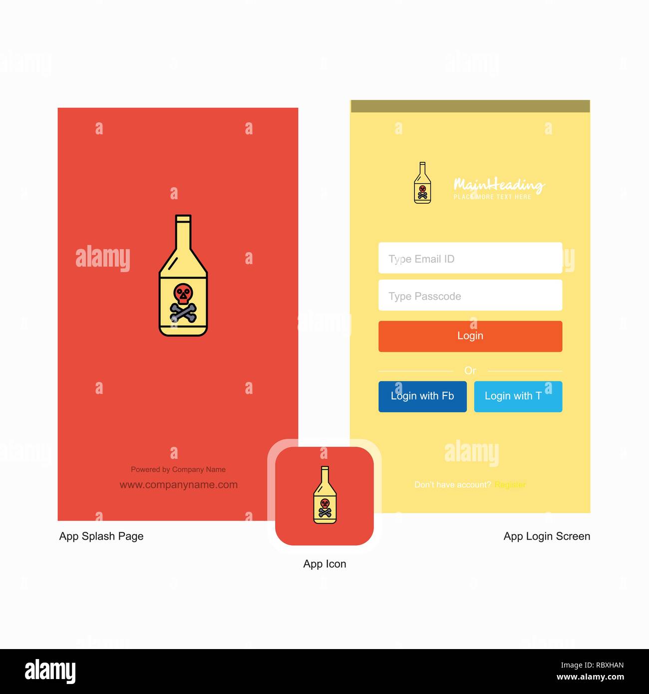 Company Drink bottle Splash Screen and Login Page design with Logo