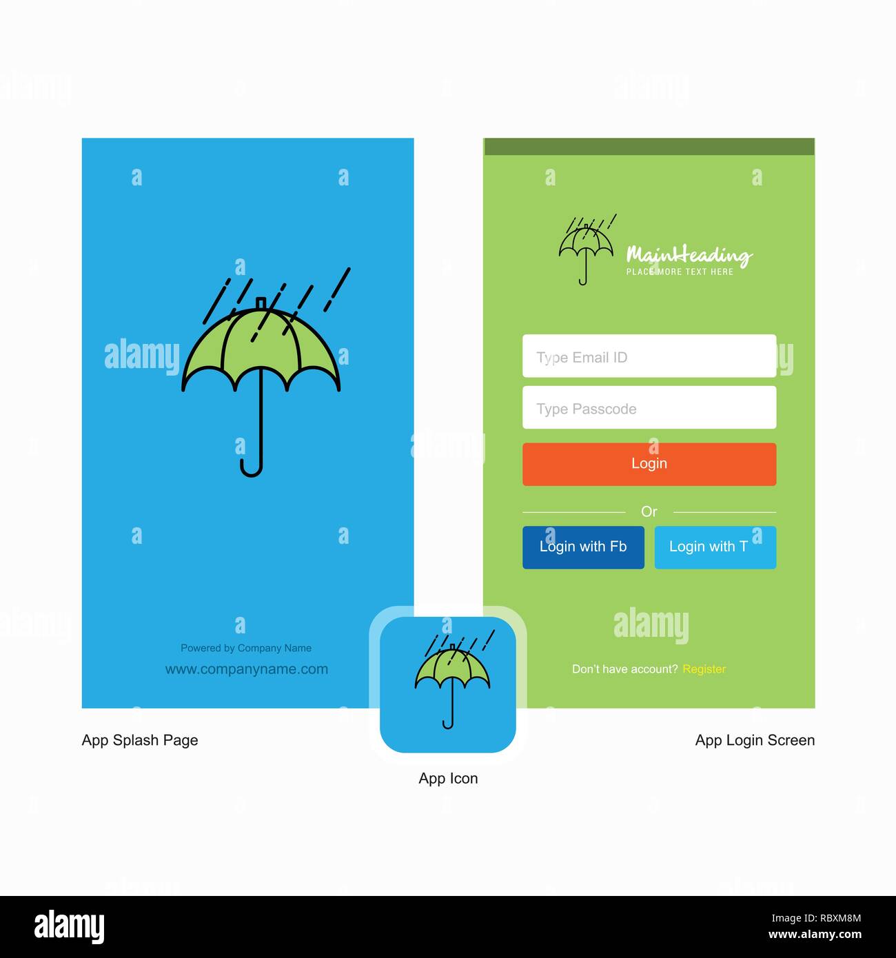 Company Raining and Umbrella Splash Screen and Login Page design with Logo  template. Mobile Online Business Template Stock Vector Image & Art - Alamy