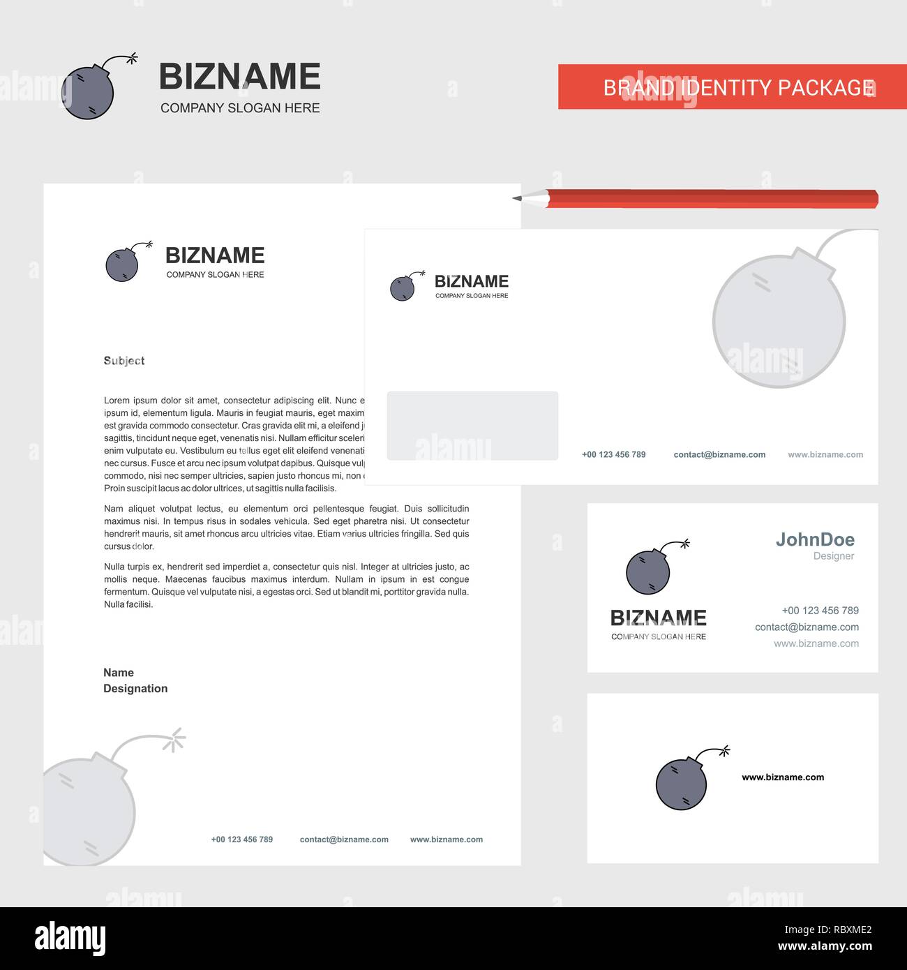 Bomb  Business Letterhead, Envelope and visiting Card Design vector template Stock Vector