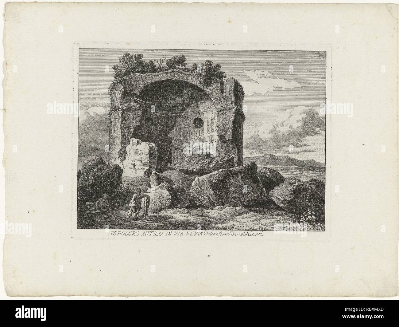 Antique tomb on Via Nevia, called the Torre de 'Schiavi, Johann Christian Reinhart, 1792.jpg - RBXMXD Stock Photo
