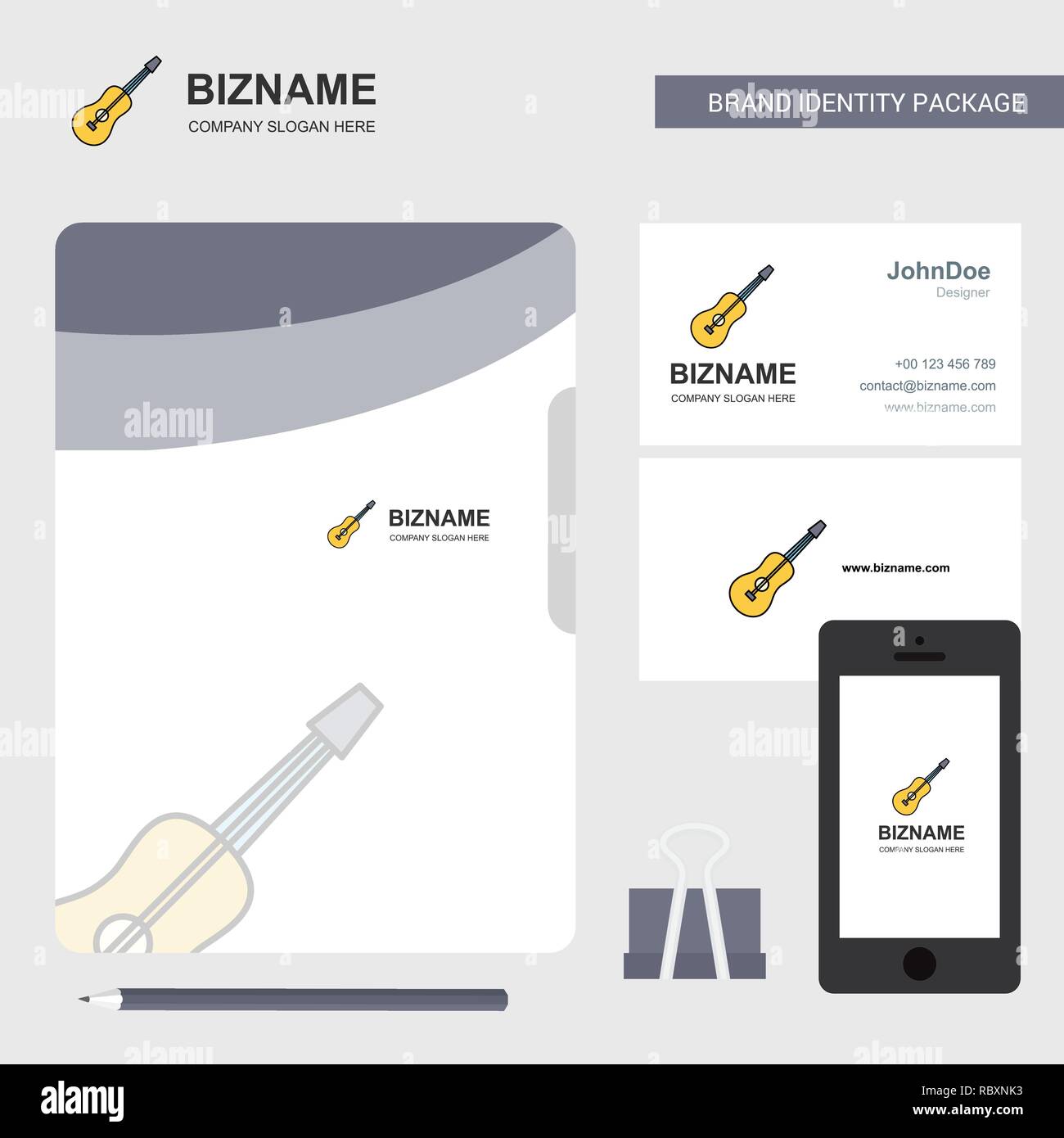 Guitar Business Logo, File Cover Visiting Card and Mobile ...