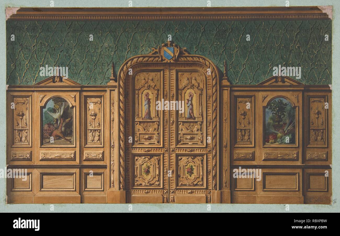 Design For A Room With Wood Panels Inset With Paintings And A Heavily Carved Double Door Jules Edmond Charles Lachaise French Died 1897 Jpg Rbxpbw Stock Photo Alamy