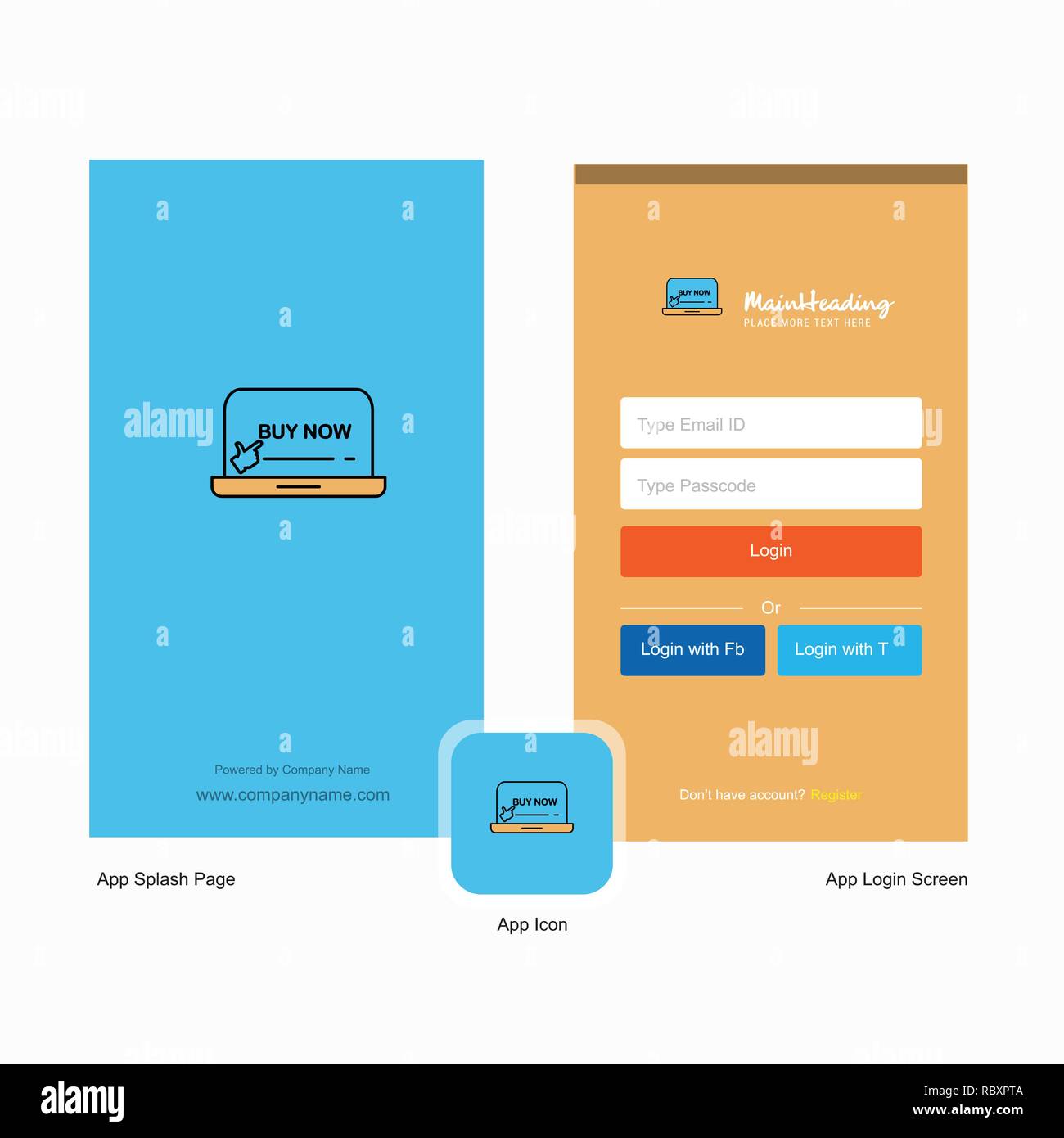 Company Online shopping Splash Screen and Login Page design with Logo