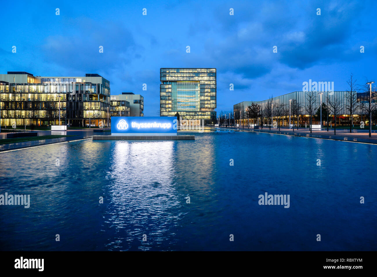 ThyssenKrupp Headquarters, Essen, Ruhr Area, North Rhine-Westphalia, Germany, Europe, ThyssenKrupp Hauptverwaltung, Essen, Ruhrgebiet, Nordrhein-Westf Stock Photo