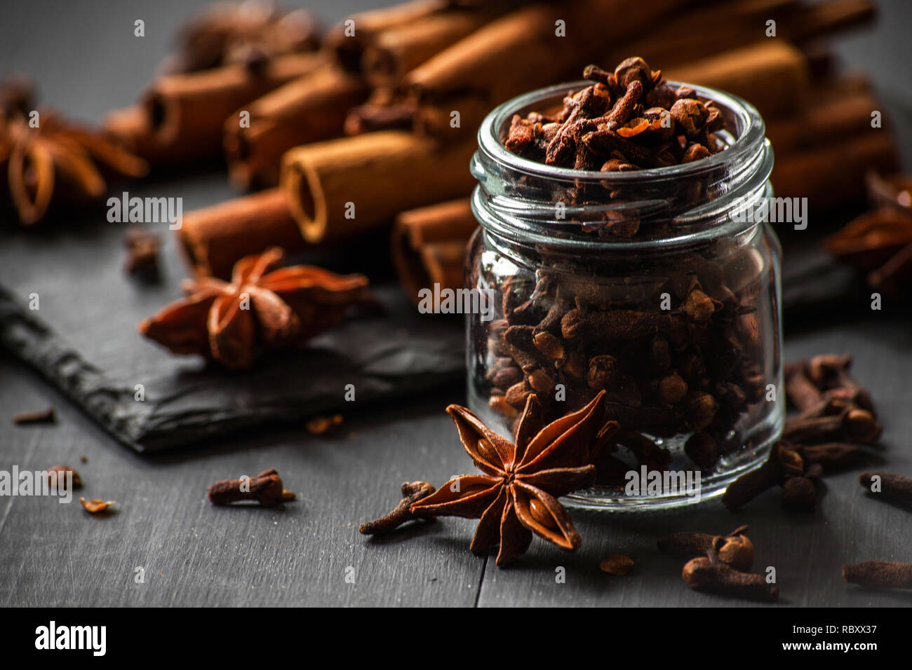 cinnamon sticks with star anise and cloves Stock Photo Alamy