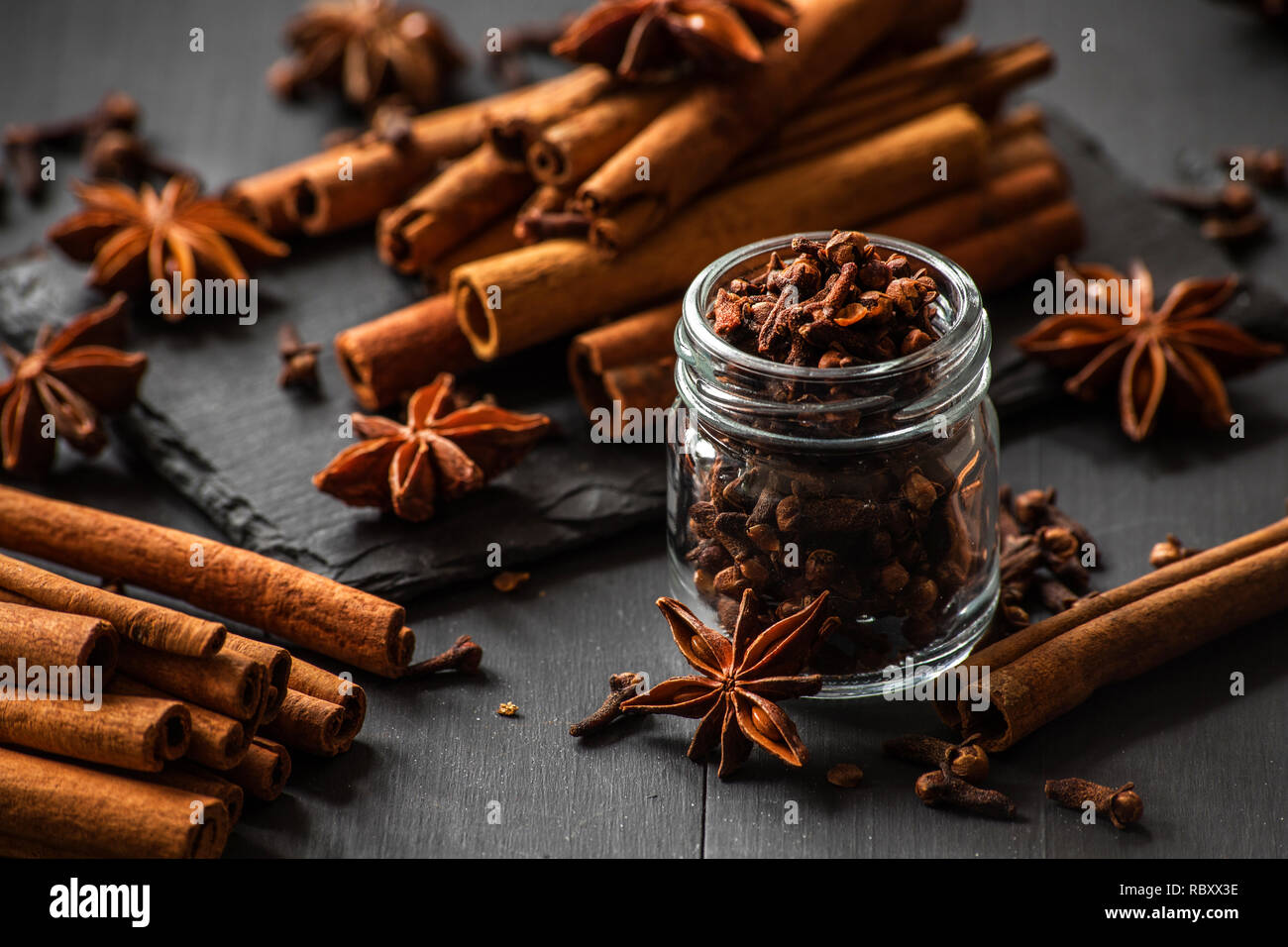 cinnamon sticks with star anise and cloves Stock Photo Alamy