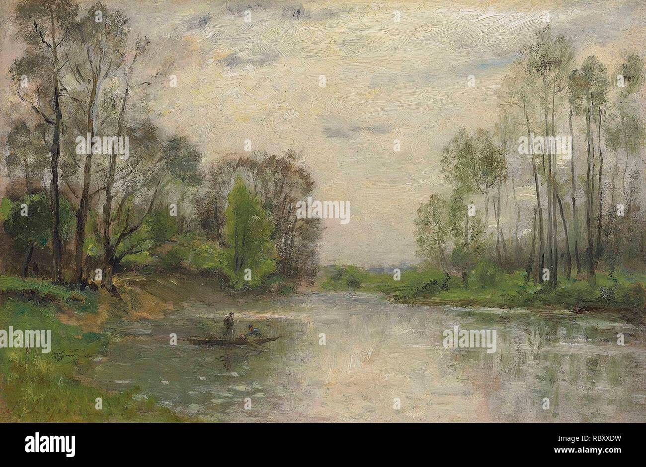Stanislas-Victor-Edouard Lpine (French, 1835-1892) The banks of the Marne.jpg - RBXXDW Stock Photo