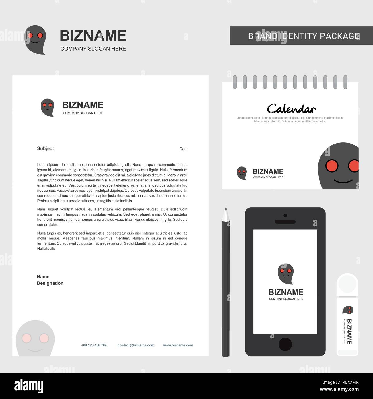 Ghost Business Letterhead, Calendar 2019 and Mobile app design vector