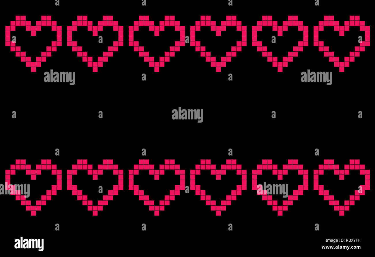 Patchwork or cross stitch pattern with six hearts in a row top and ...