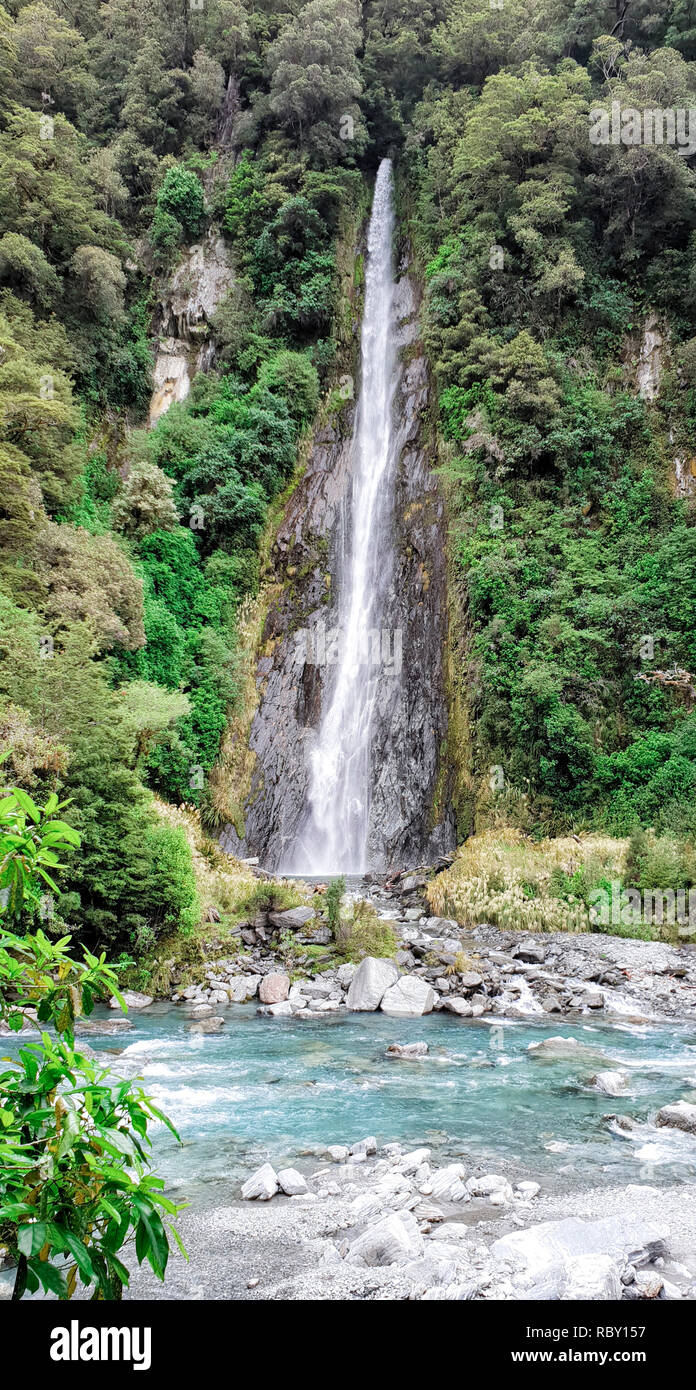 Thunder Creek Falls, New Zealand, South Island, NZ Stock Photo Alamy
