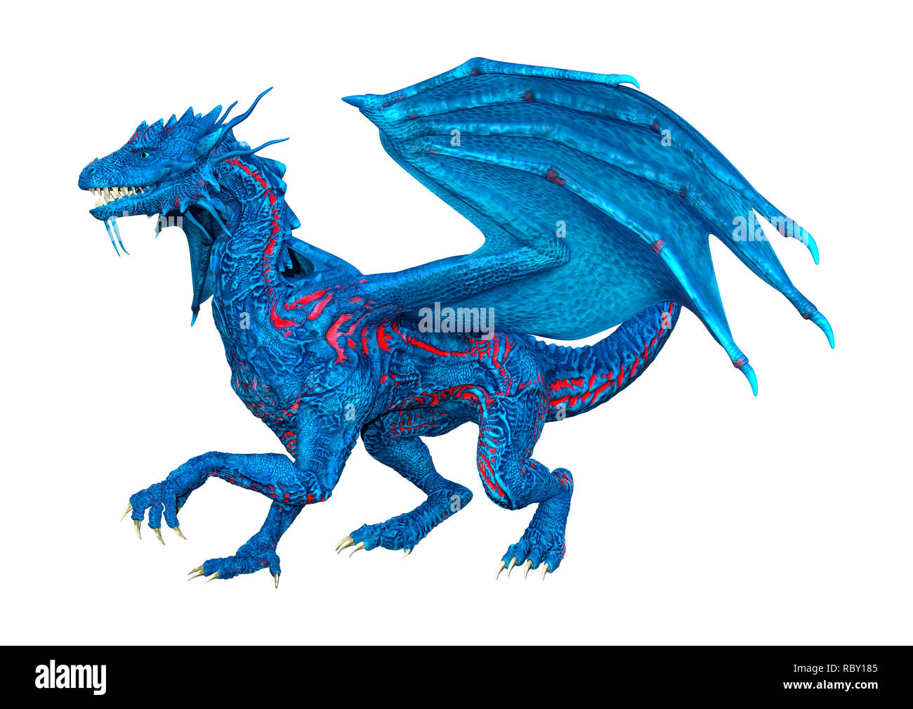 3D rendering of a blue fantasy dragon isolated on white background ...