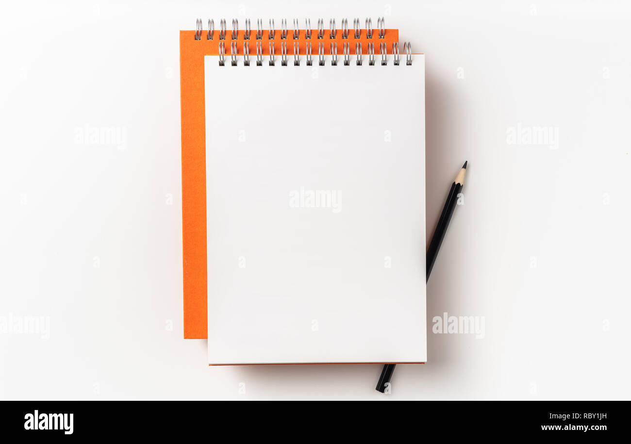 Design Concept Top View Of 2 Orange Spiral Notebook White Page And Pencil Isolated On Background For Mockup Stock Photo Alamy